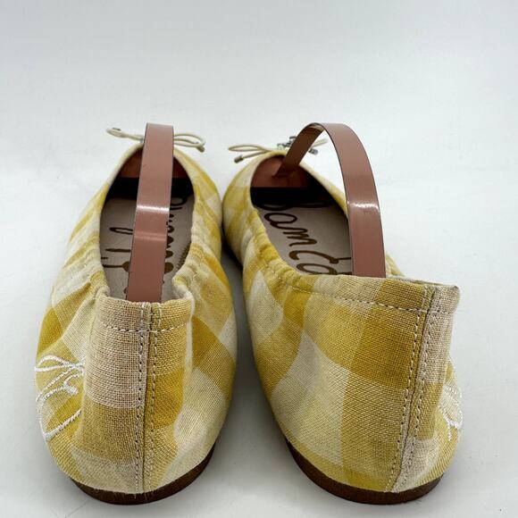 Sam Edelman Felicia Ballet Flats Bow Slip On Gingham Fabric Yellow White 7 - Picture 5 of 7